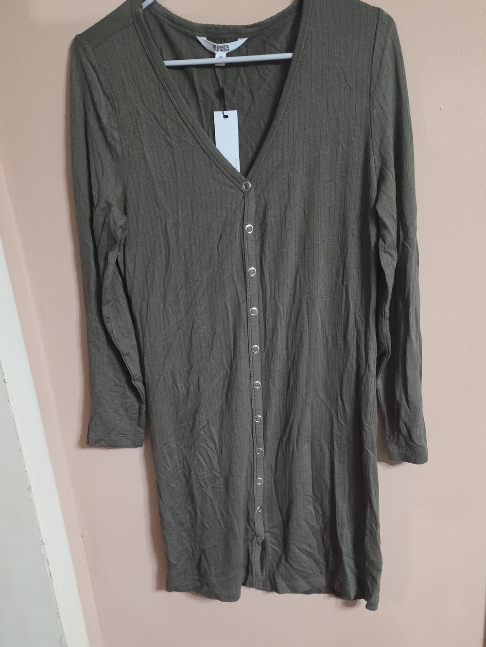 BB Dakota Olive Ribbed Button-Front Midi Dress